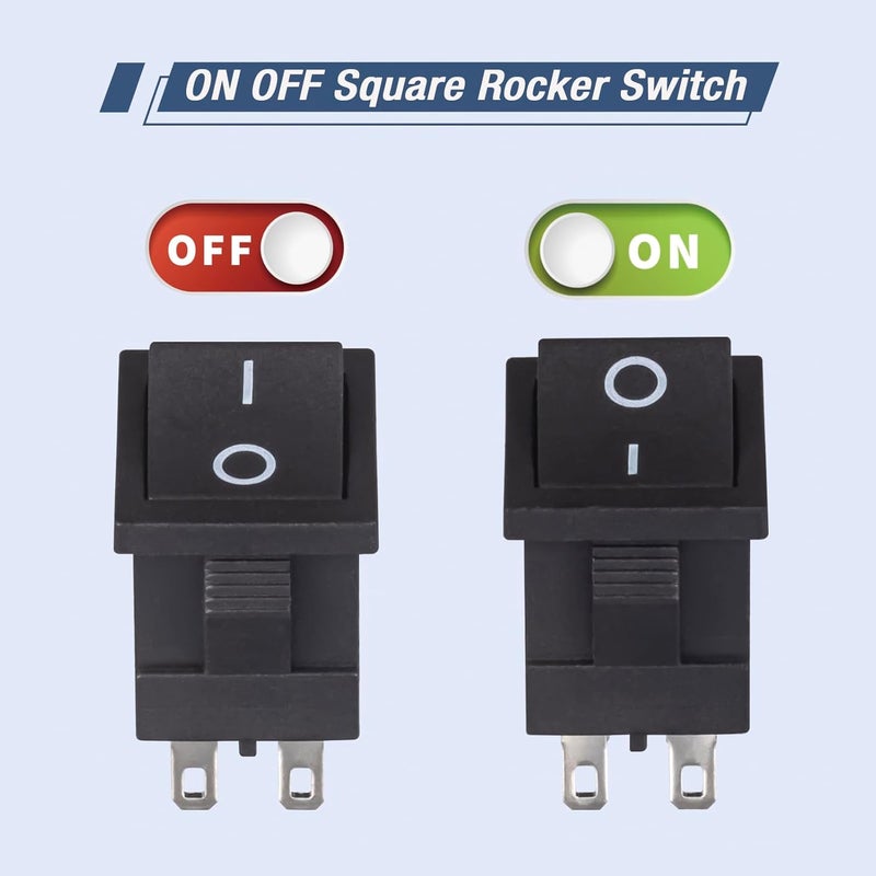 VEXUNGA Mini Rocker Switch On Off 6 Pin 2 Position 10A 125V AC 6A 250V Black Boat Rocker Toggle Switch KCD1 SPST Snap-in Square Switches for Car Marine Home Appliances (Pack of 5pcs) - Image 4